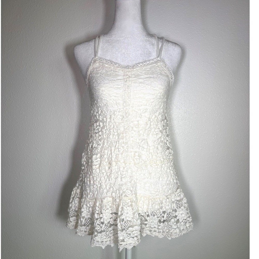 Ivory Lace Boho Cottagecore Bridal Ruffle Tank Shirt Blouse Free People XS